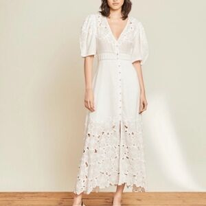 NWT| Veronica Beard Hope White Midi Dress with Lace Details
